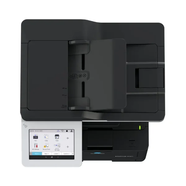 Czarno-białe urządzenie wielofunkcyjne Konica Minolta bizhub 5021i z panelem dotykowym i podajnikiem dokumentów